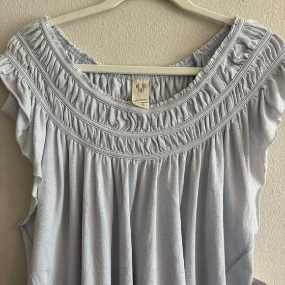 NWT Free People Coconut Top Smocked Ruffle Tee Blue Women's Medium - Picture 3 of 7